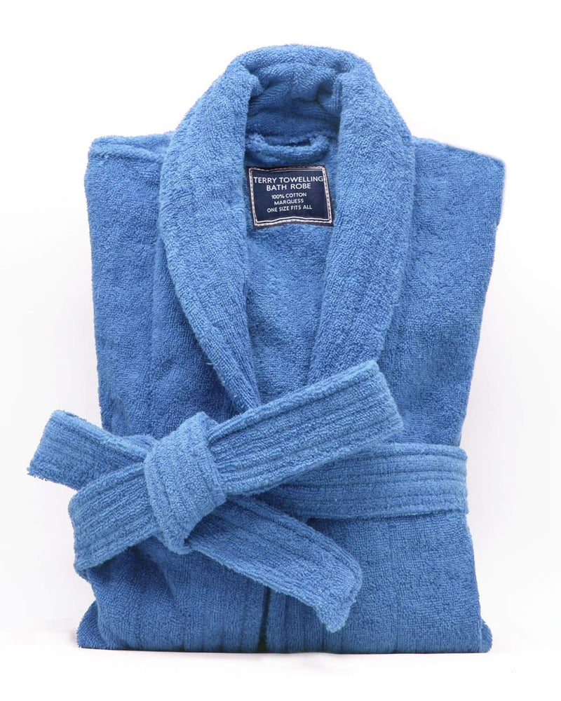 Marquess All-Cotton Bathrobe Thick Plush Cloth Housecoat Terry Toweling, Sweat Steaming Clothes Comfortable & Warm (LIGHT BLUE) - Image 1